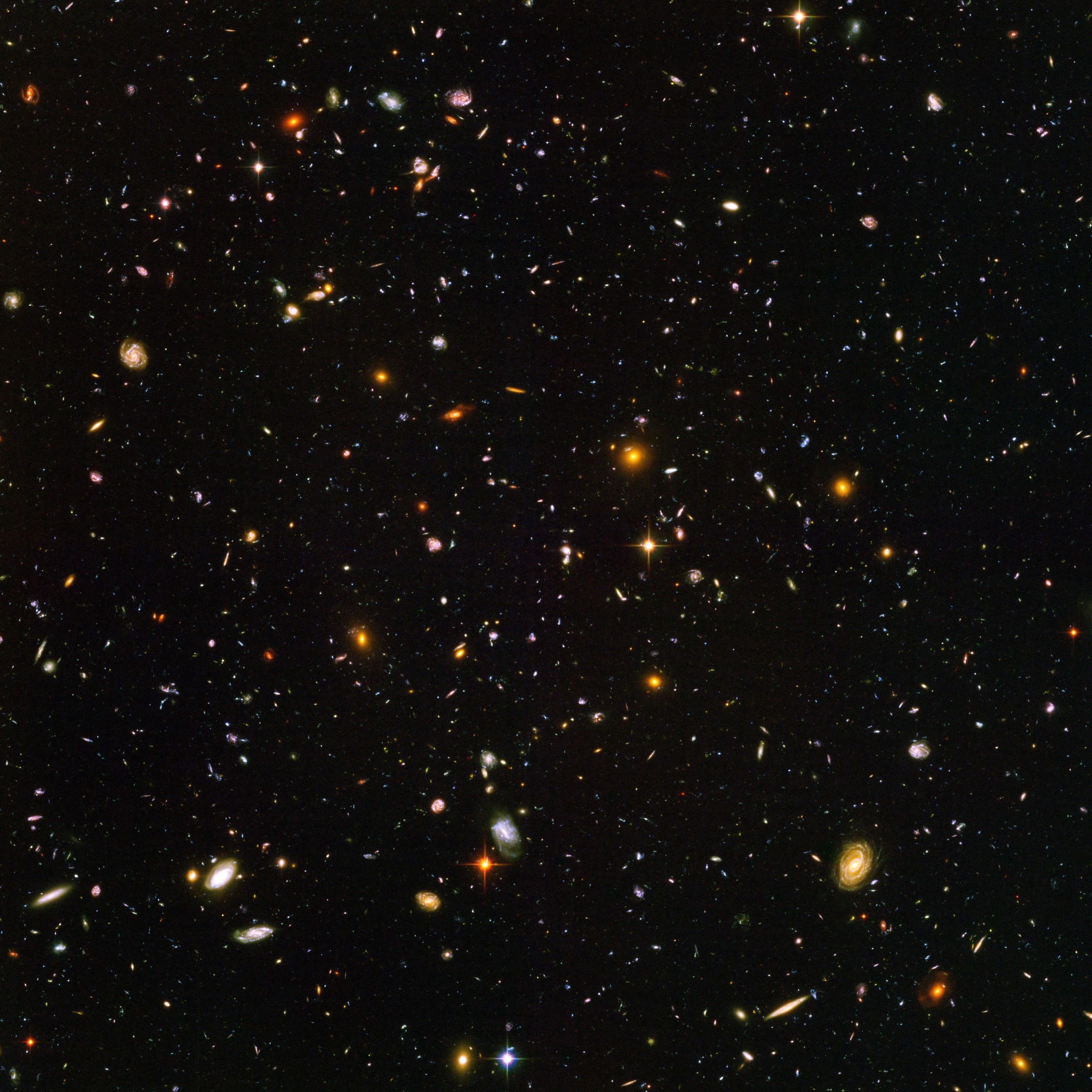 Hubble Deep Field: thousands of galaxies in a patch of sky the size of a grain of sand