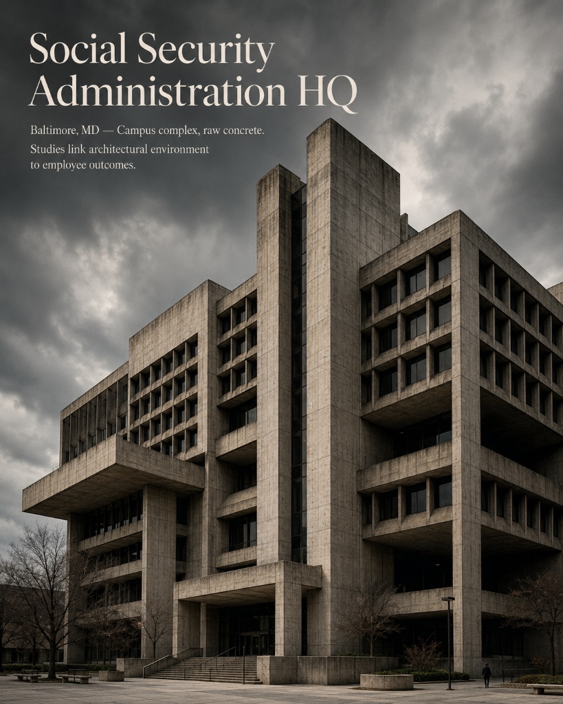 Social Security Administration HQ, Baltimore — raw concrete campus